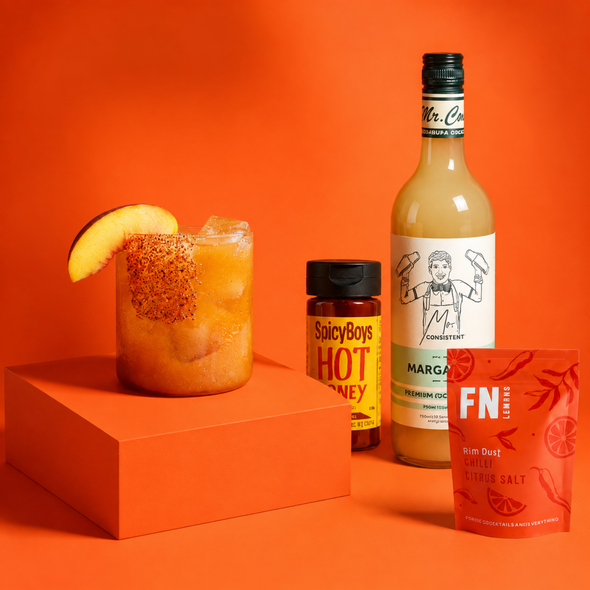 Peach Please cocktail and mocktail kit with chilli salt rim