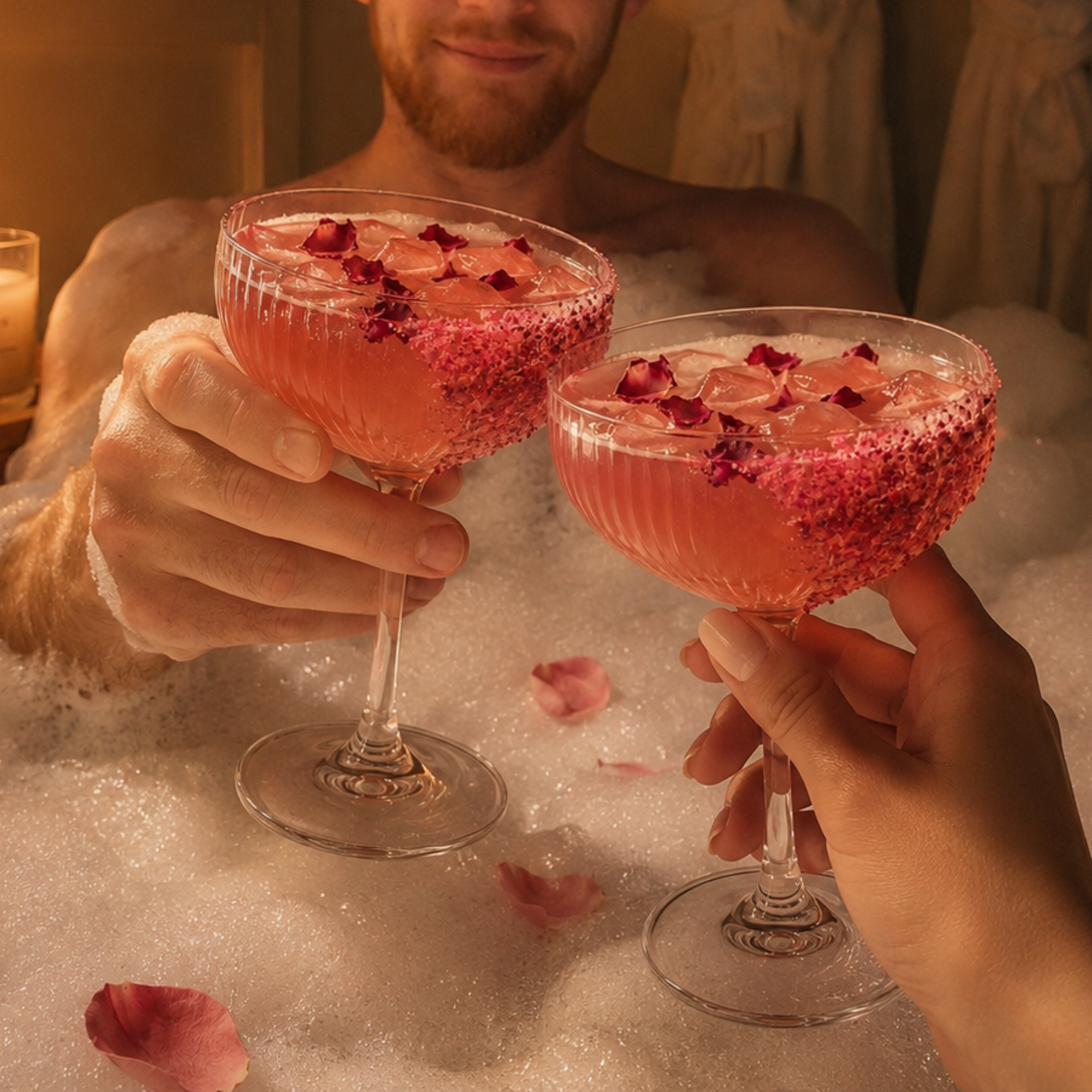 Kiss From a Rose cocktail and mocktail kit with floral garnish for The Two of Us